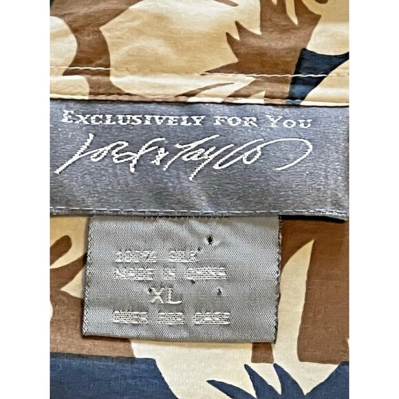 Lord &Taylor Men's XL Silk Hawaiian Camp Shirt Button Down Floral Blue Brown - Picture 8 of 12